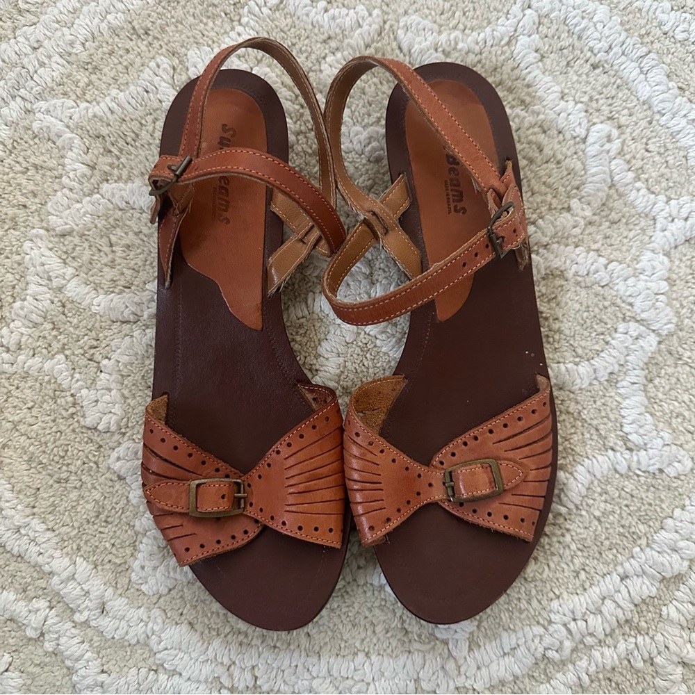 Vintage Sunbeams Made in Brazil Leather Wedge Buckle Sandals